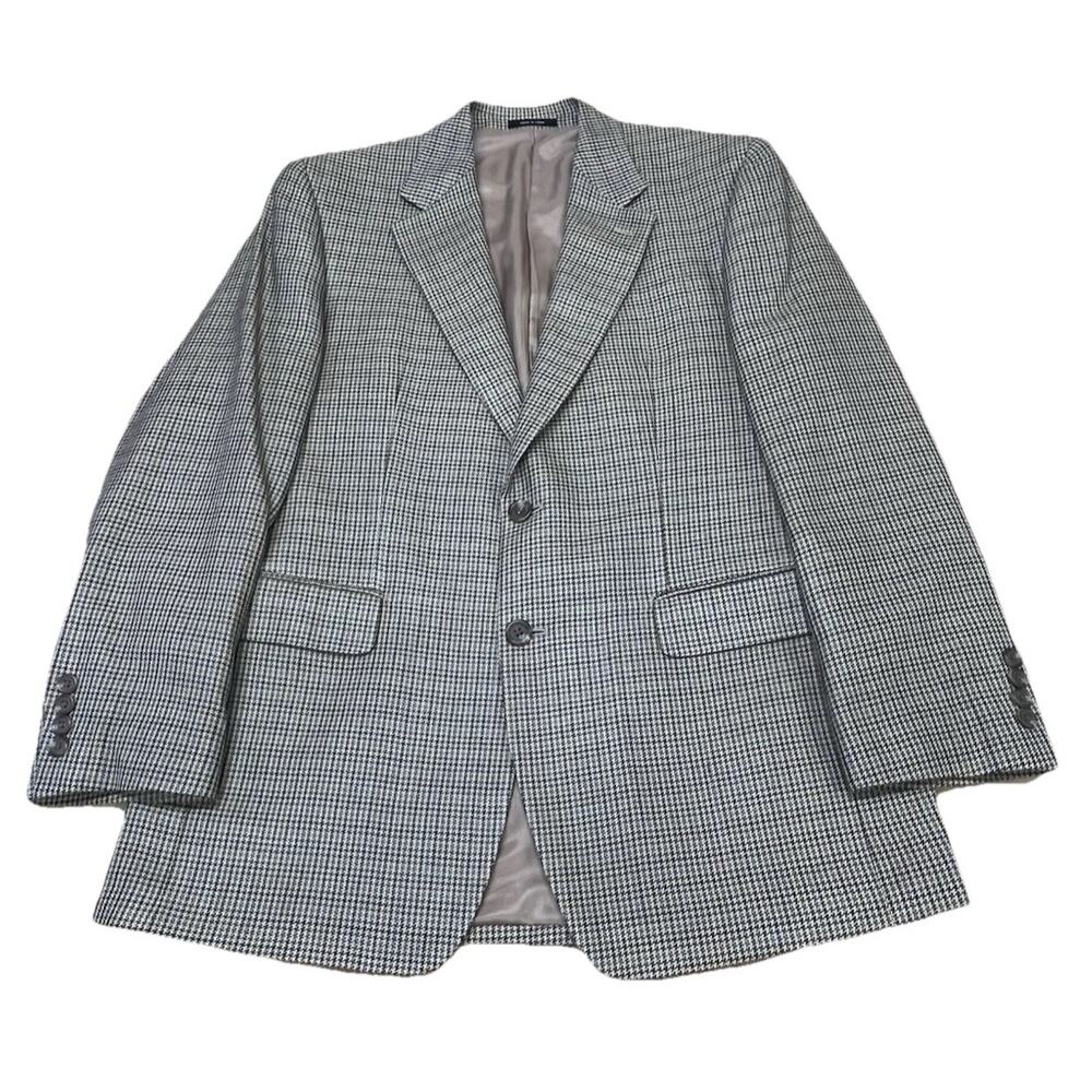 Chaps Ralph Lauren Silk Blazer Jacket Size 38R Tan Houndstooth Preppy Wedding
